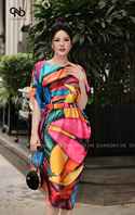 ĐẦM SUÔNG HỌA TIẾT KHỐI CỔ THUYỀN