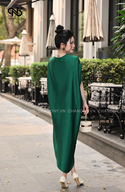 ĐẦM XANH LÁ TRƠN KHỐI CỔ TIM