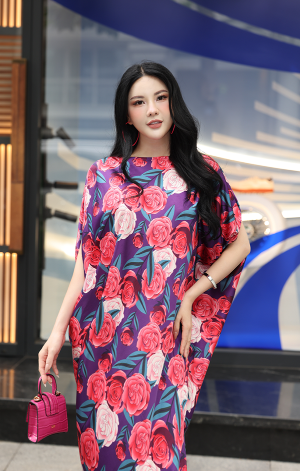 ĐẦM TÍM HỌA TIẾT HOA