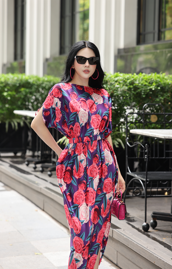 ĐẦM TÍM HỌA TIẾT HOA