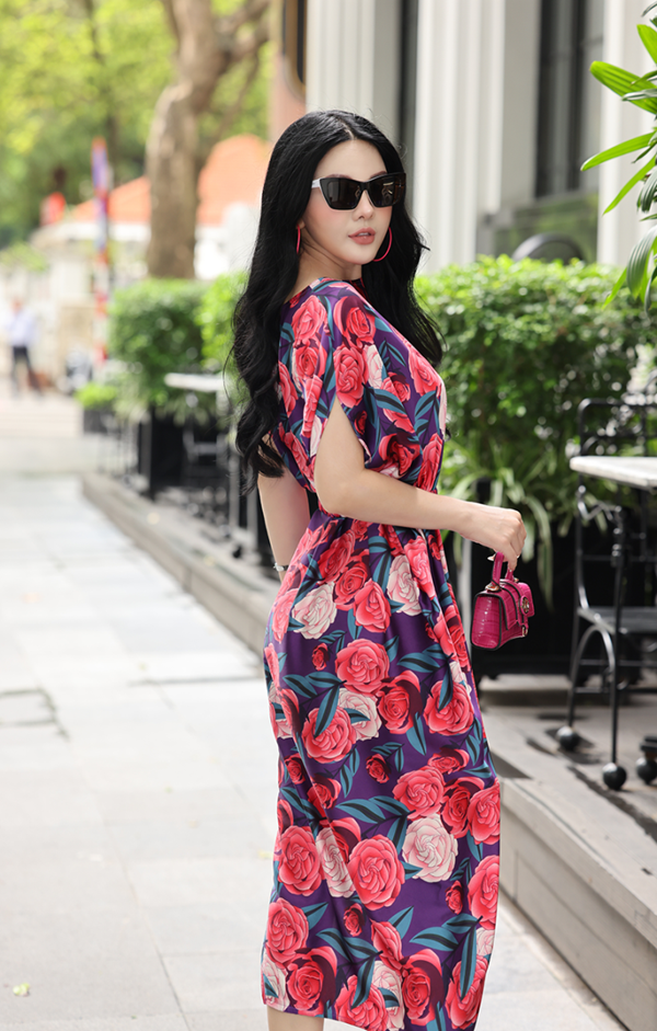 ĐẦM TÍM HỌA TIẾT HOA